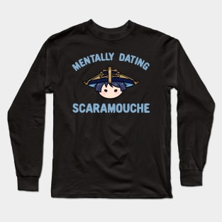 Mentally dating Genshin Impact Scaramouche wanderer chibi head text | Morcaworks Long Sleeve T-Shirt